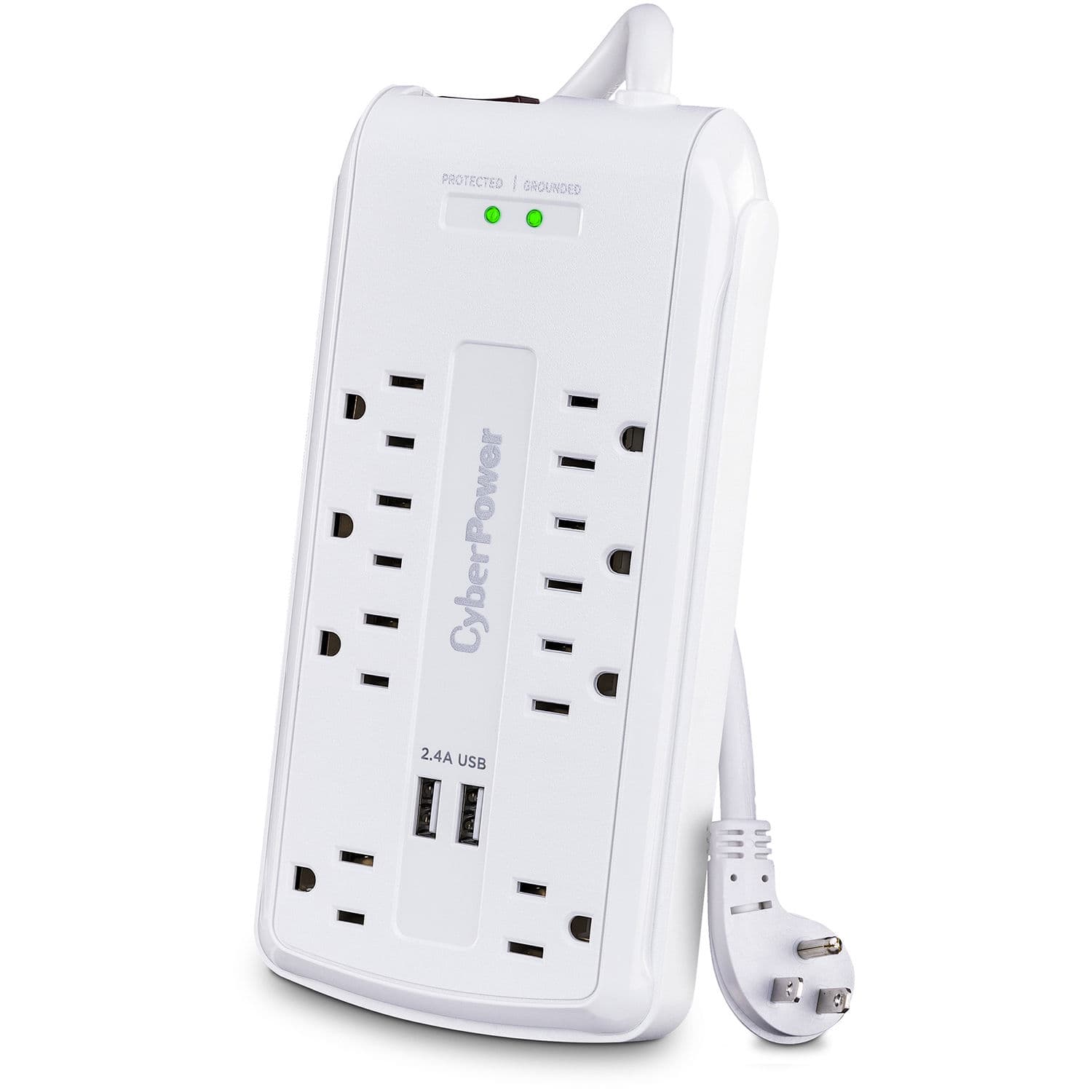 CyberPower CSP806U black surge protector with 8 outlets, 2 USB ports, and 6 ft cord