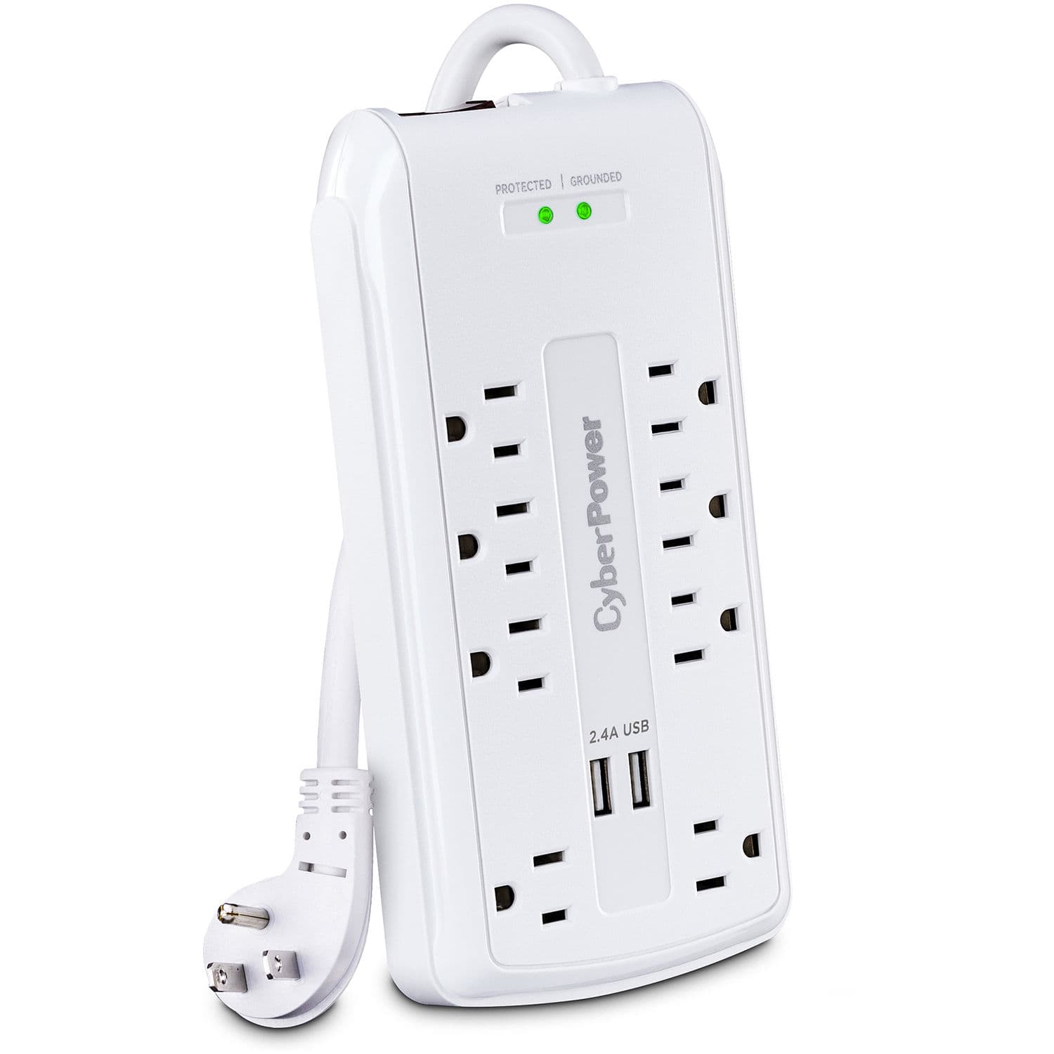 CyberPower CSP806U black surge protector with 8 outlets, 2 USB ports, and 6 ft cord