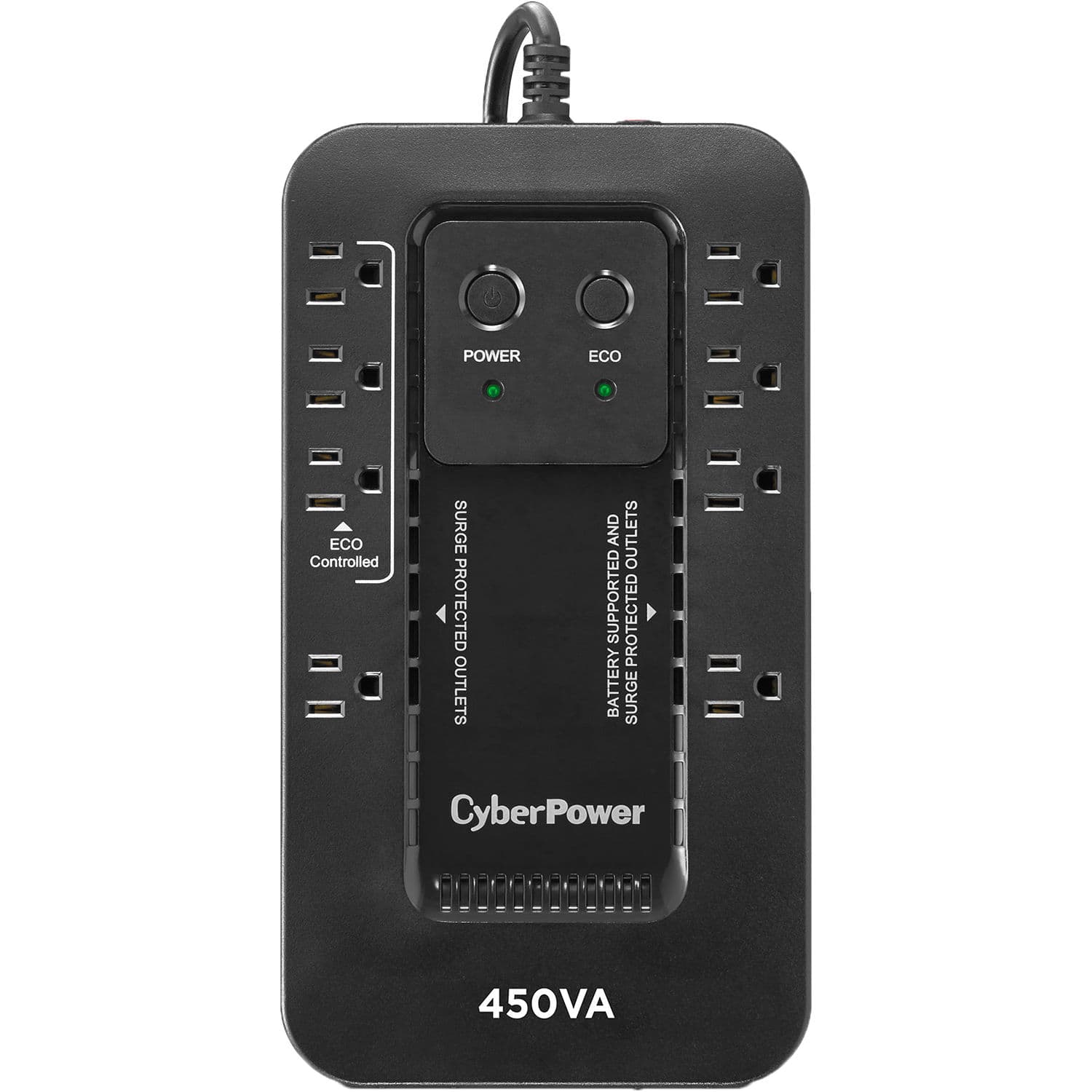 CyberPower EC450G 450VA 260W compact standby UPS with eight NEMA 5-15R outlets and USB