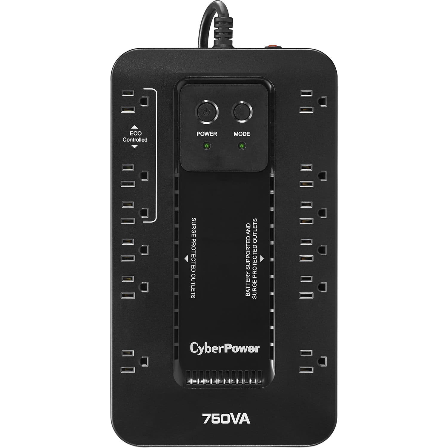 CyberPower EC750G 750 VA standby desktop UPS with 12 outlets and RJ11 protection