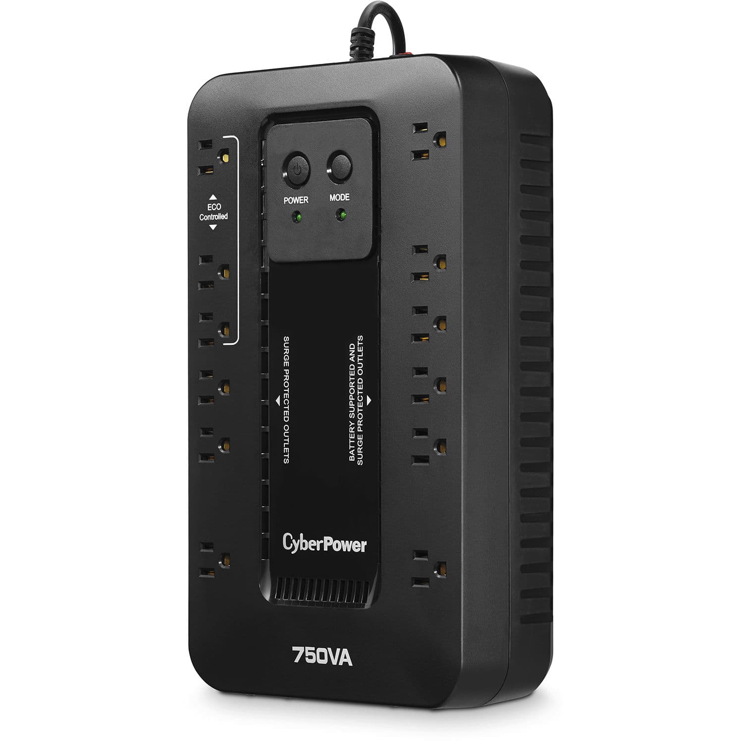 CyberPower EC750G 750 VA standby desktop UPS with 12 outlets and RJ11 protection