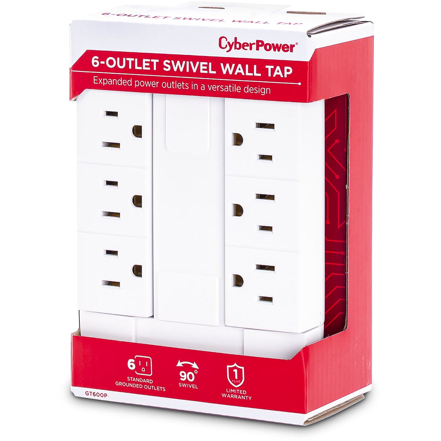 CyberPower GT600P 6 outlet swivel wall tap in a compact direct-plug design