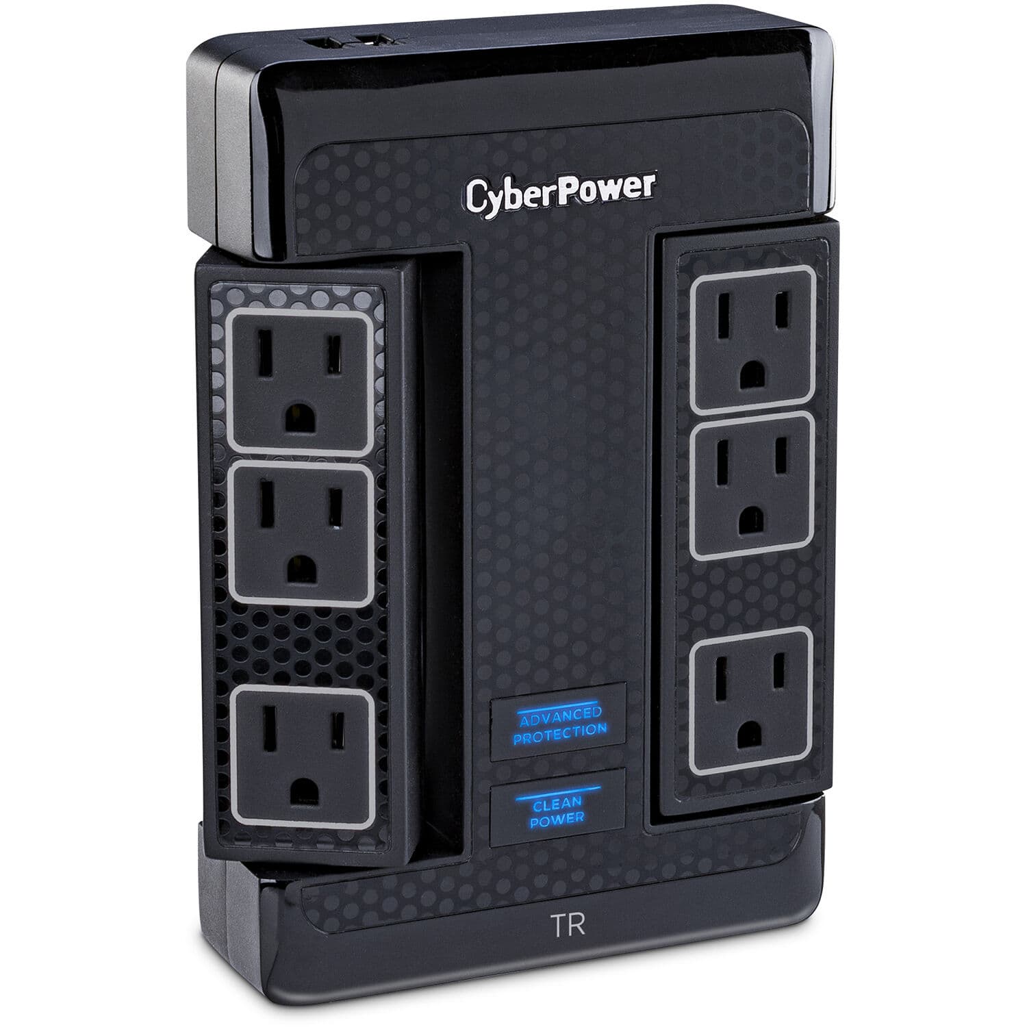 CyberPower HT600WSU2A black wall-tap surge protector with 5 outlets
