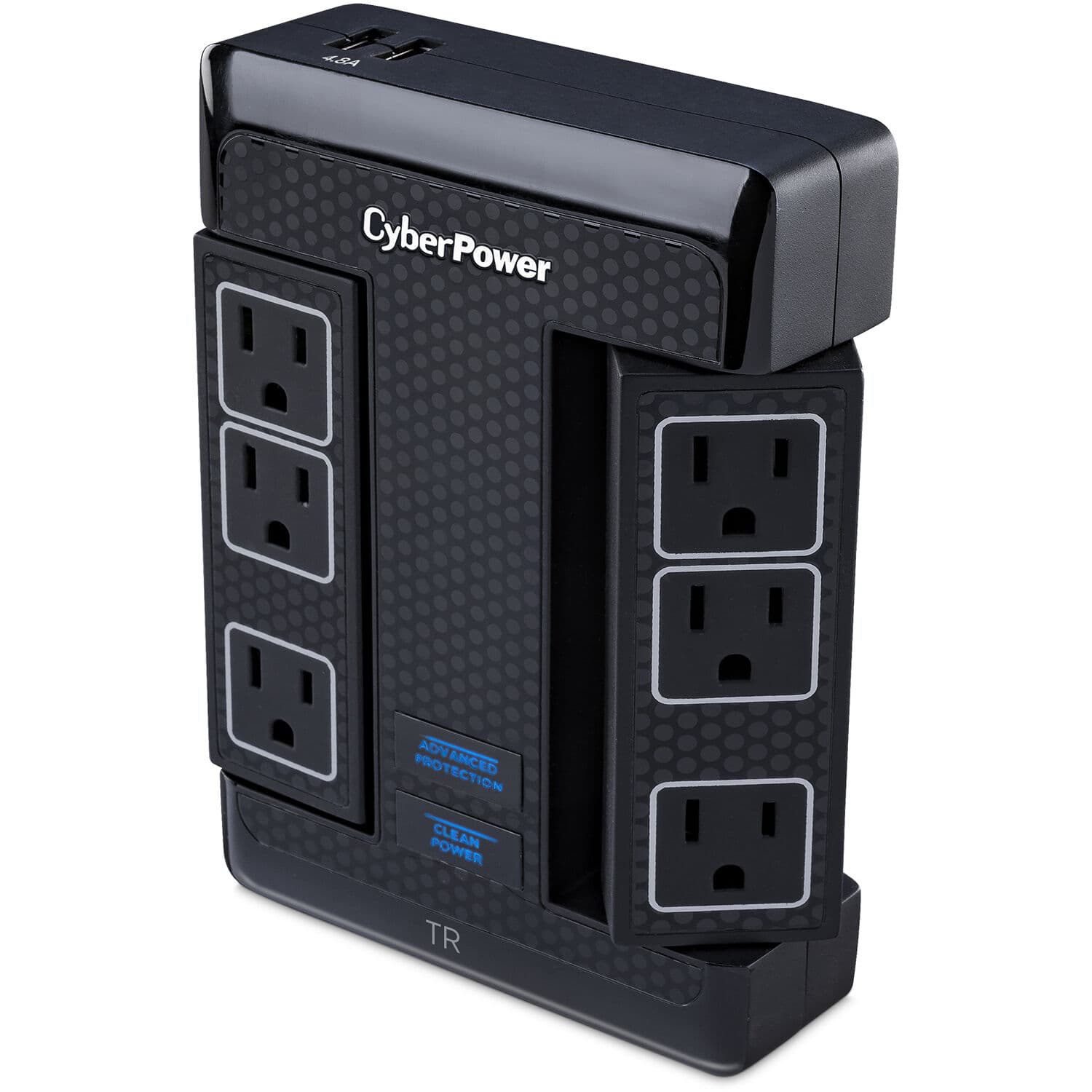CyberPower HT600WSU2A black wall-tap surge protector with 5 outlets