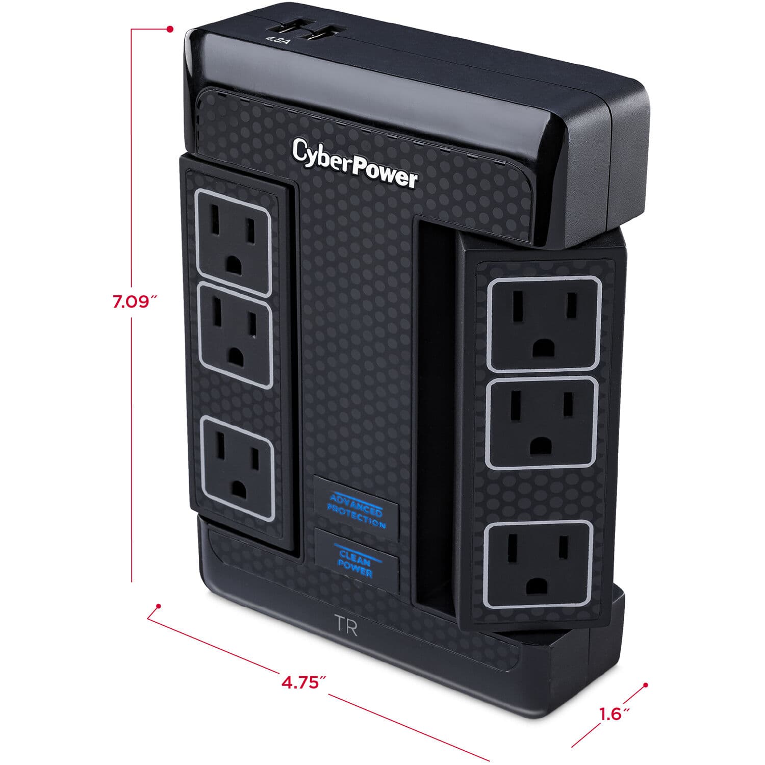 CyberPower HT600WSU2A black wall-tap surge protector with 5 outlets