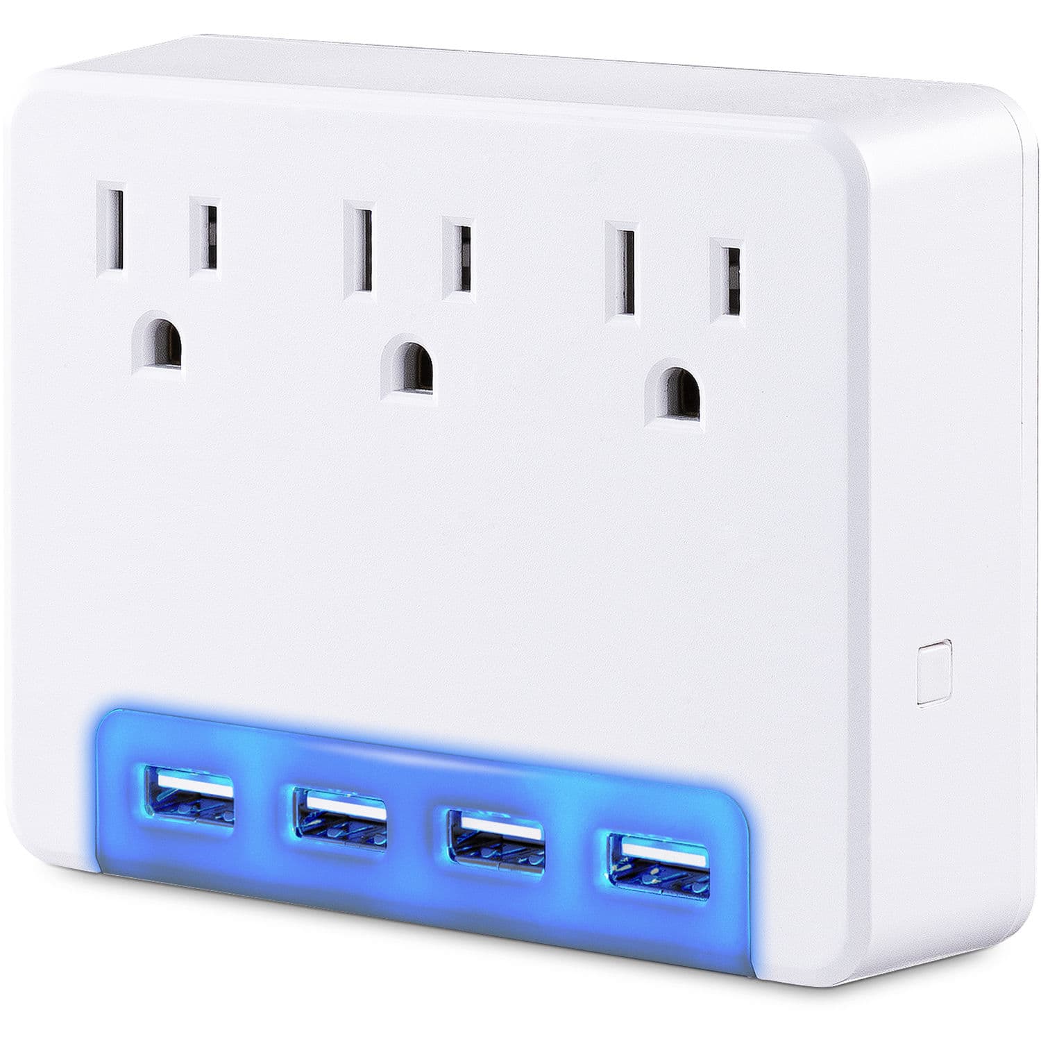 CyberPower P3WUH desktop USB charger with 4 ports, 3.4 A total output, and multi-color glow