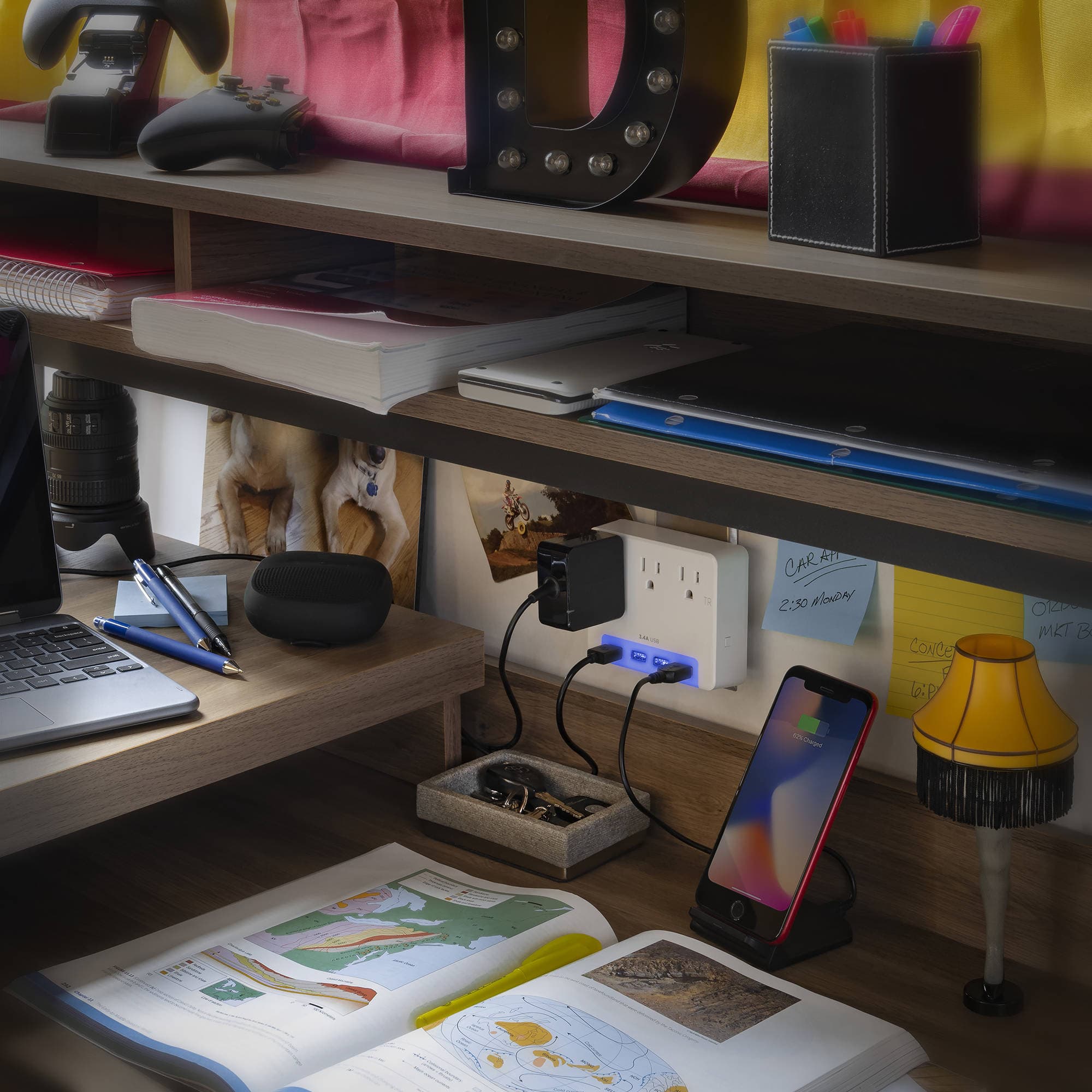 CyberPower P3WUH desktop USB charger with 4 ports, 3.4 A total output, and multi-color glow