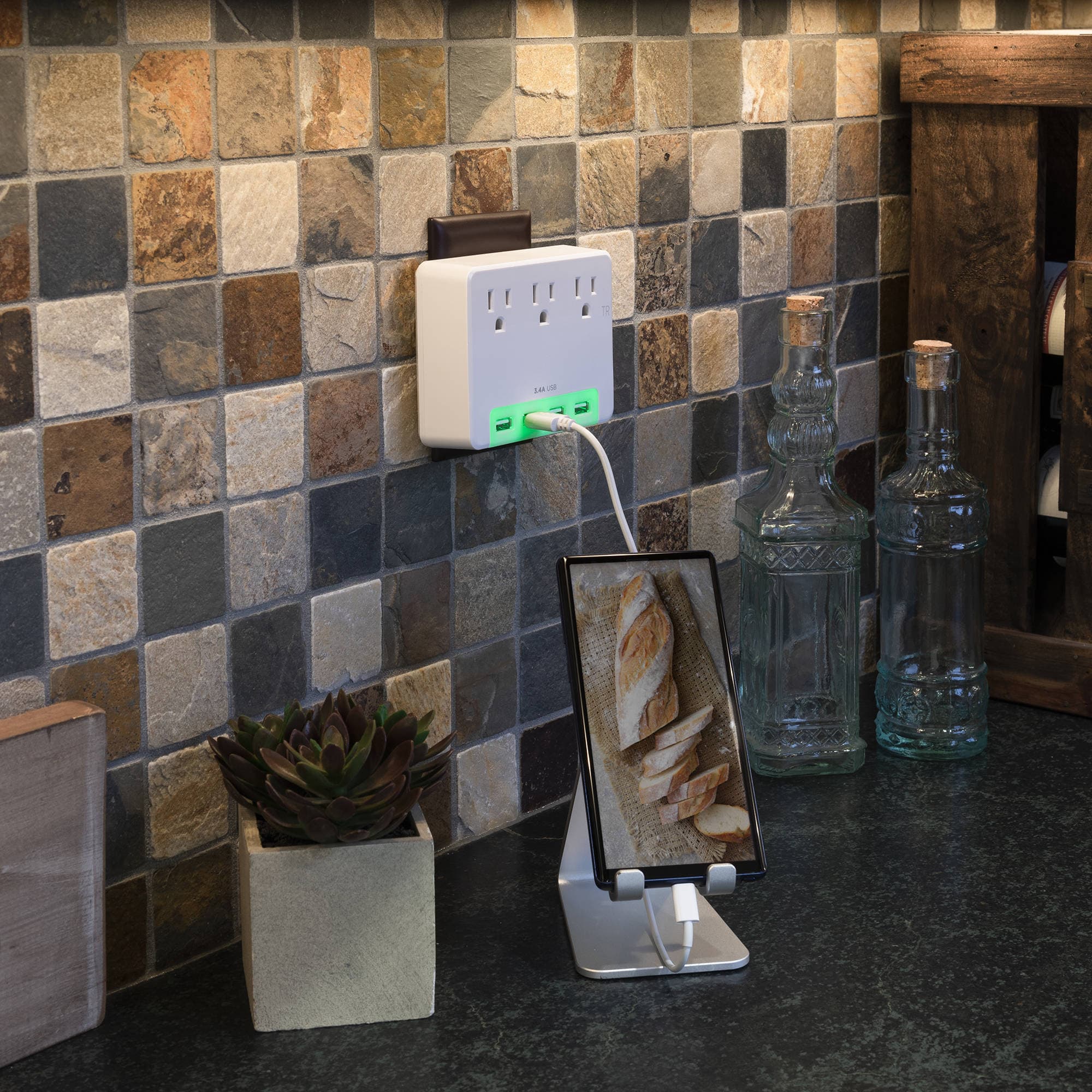 CyberPower P3WUH desktop USB charger with 4 ports, 3.4 A total output, and multi-color glow