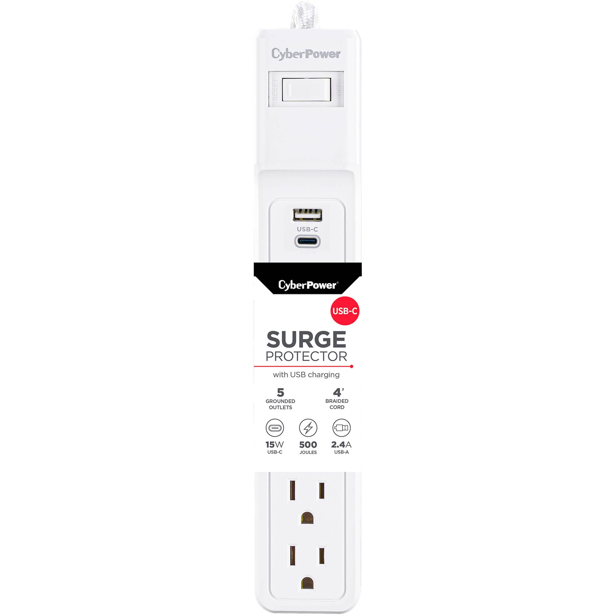 CyberPower P504UC 5-outlet surge suppressor with 2 USB charging ports for desktop power protection