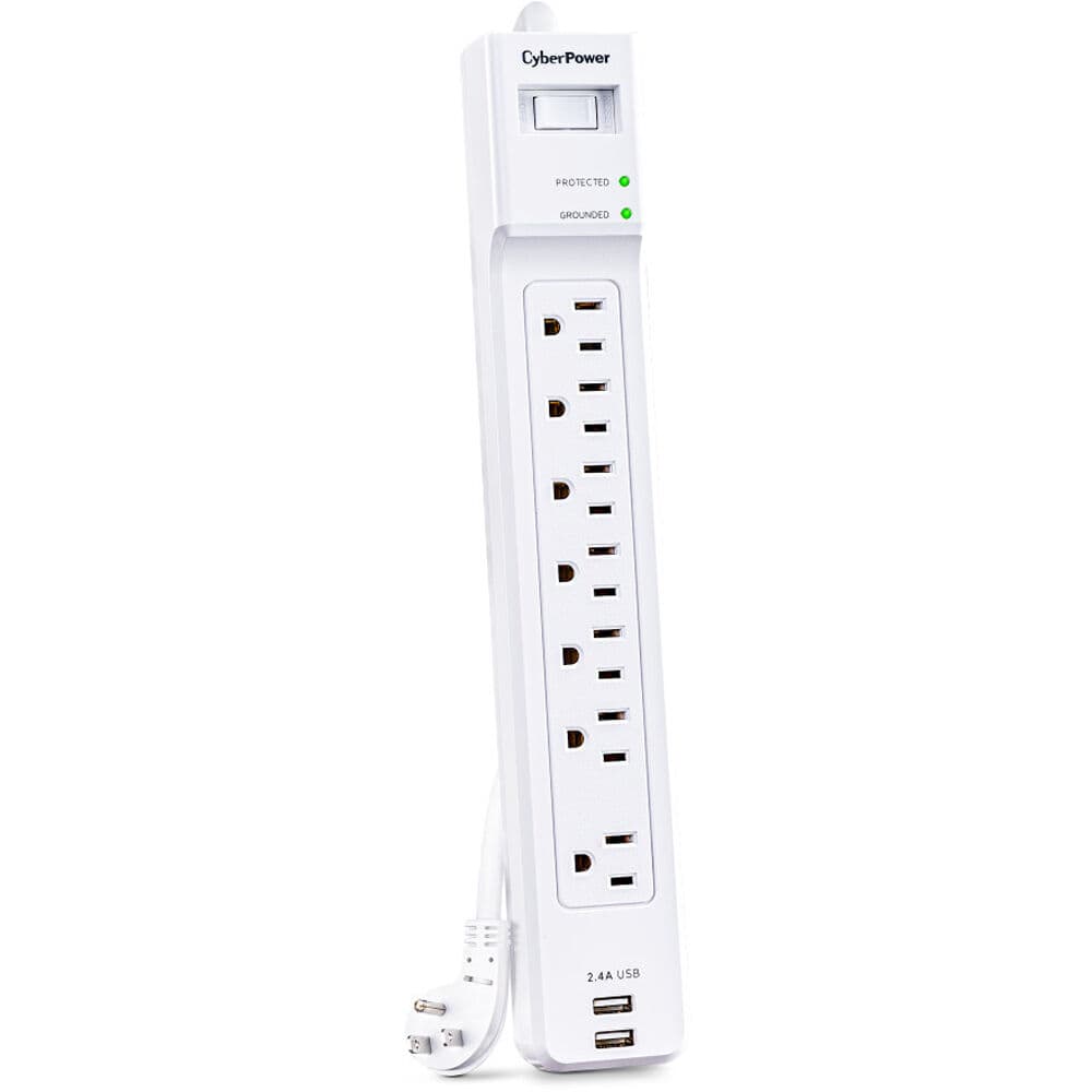 CyberPower P704URC1 white surge protector with 7 outlets and 4 ft cord