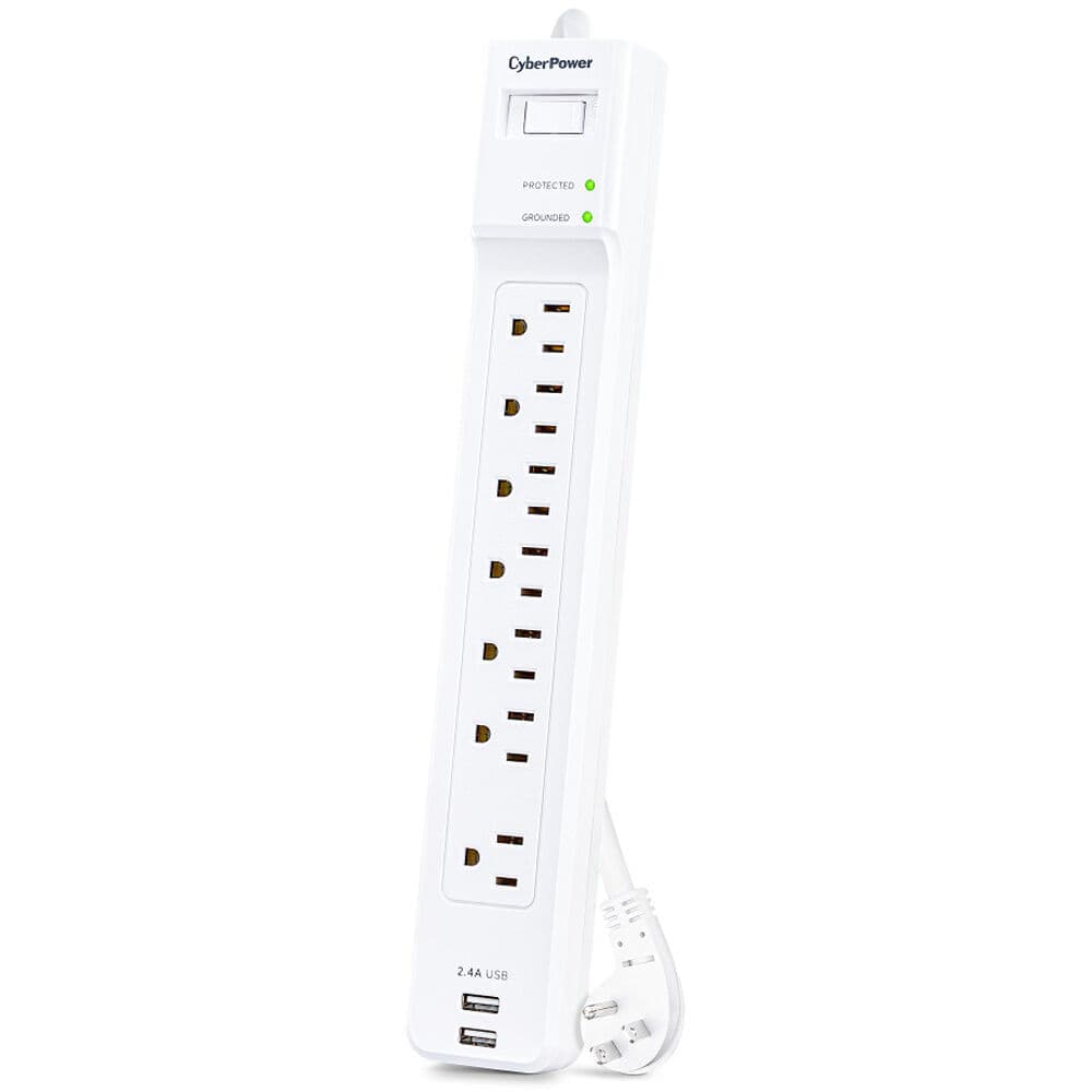 CyberPower P704URC1 white surge protector with 7 outlets and 4 ft cord