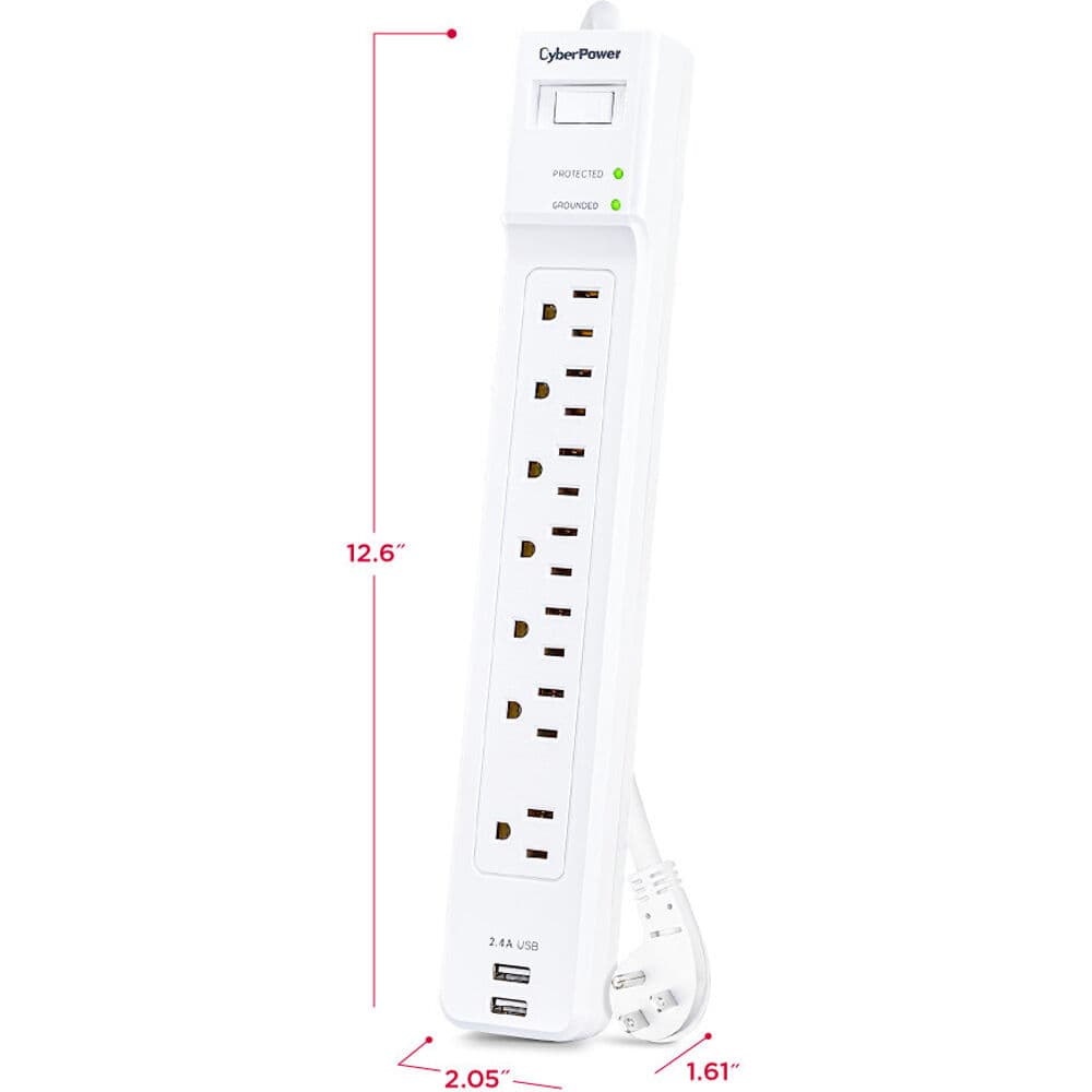 CyberPower P704URC1 white surge protector with 7 outlets and 4 ft cord