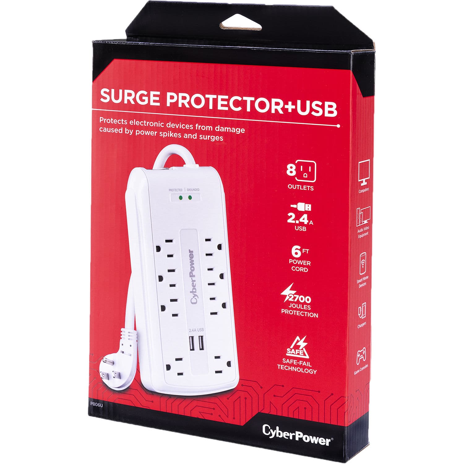 CyberPower P806U surge protector power strip with 8 outlets