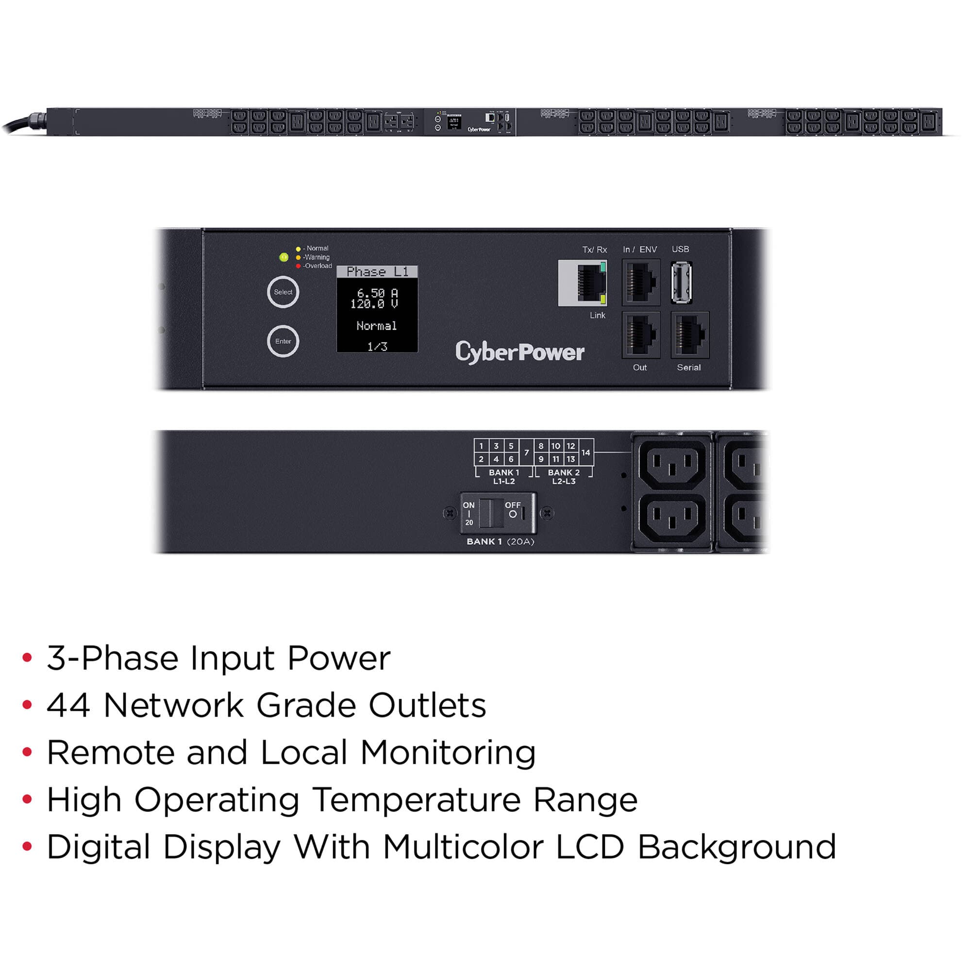 3 Phase Monitored PDU 30A view 4
