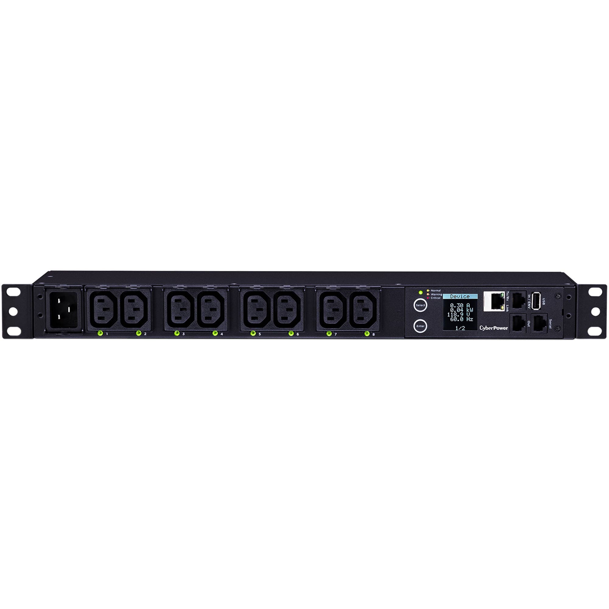 CYBERPOWER SWITCHED METERED PDU 240V 15A IEC-320 C14 1U 10FT CORD view 2