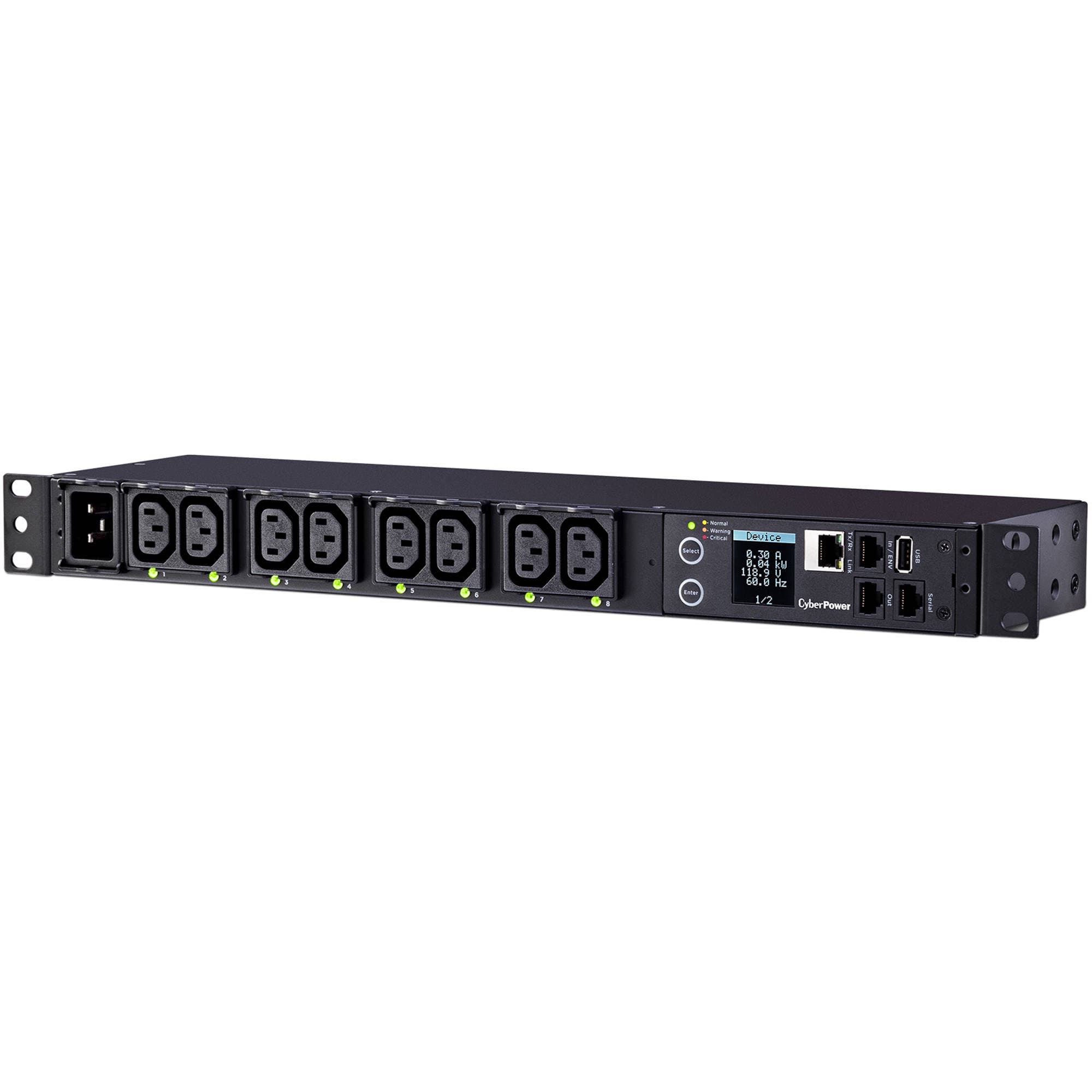 CYBERPOWER SWITCHED METERED PDU 240V 15A IEC-320 C14 1U 10FT CORD view 3