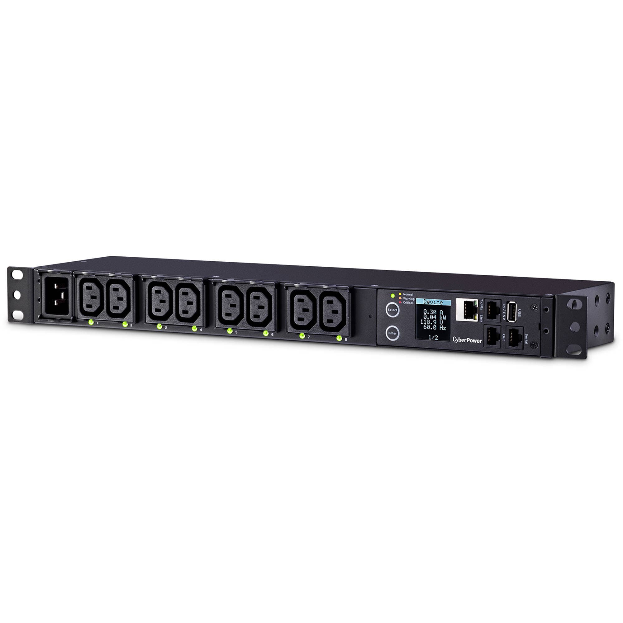 CYBERPOWER SWITCHED PDU 200-240V 1PHAS 16A L6-20P 1U 8XIEC-320 C13 MTRD-BY-OUT view 3