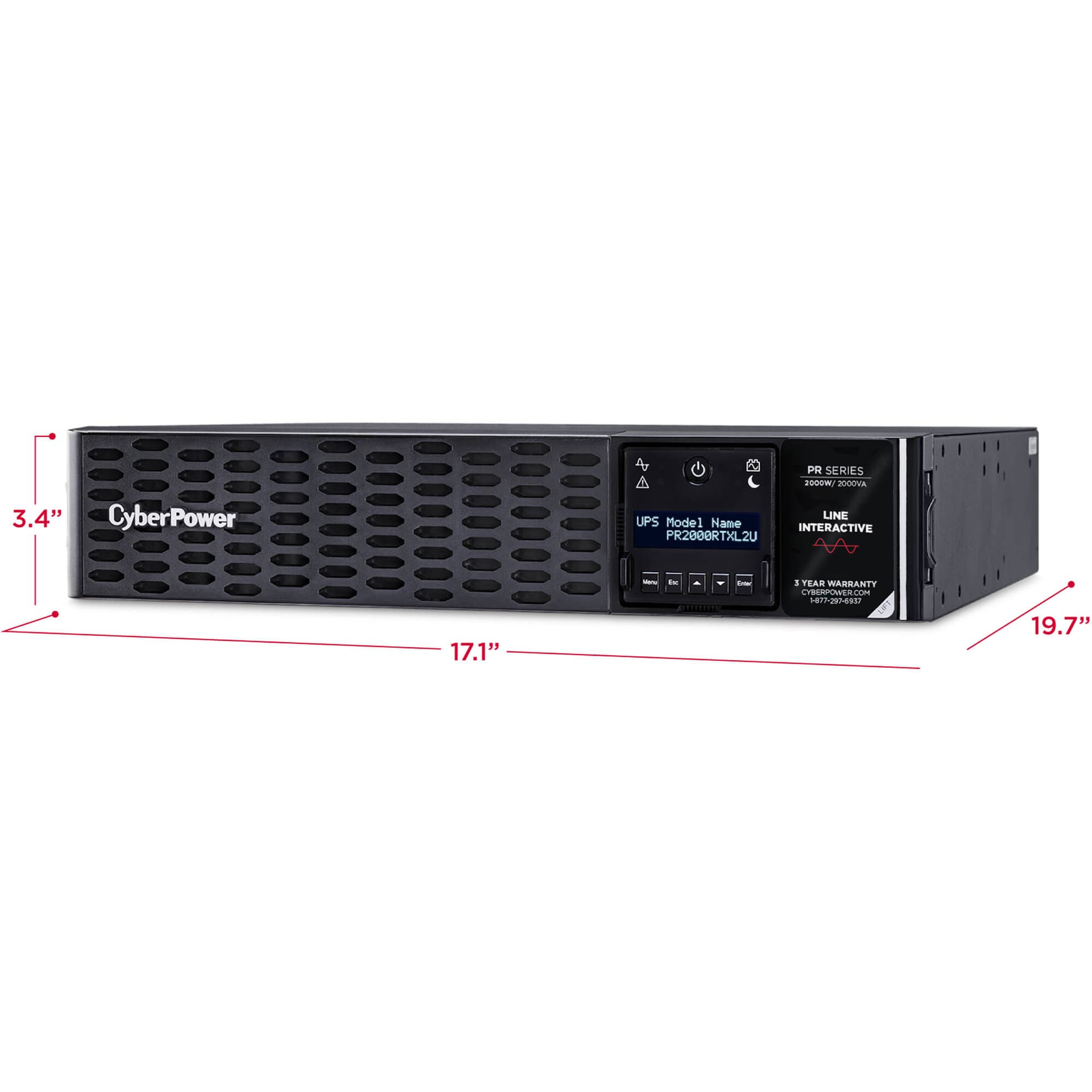 CyberPower 2000VA 2000W sine wave rack mount UPS with 8 NEMA 5-20R outlets