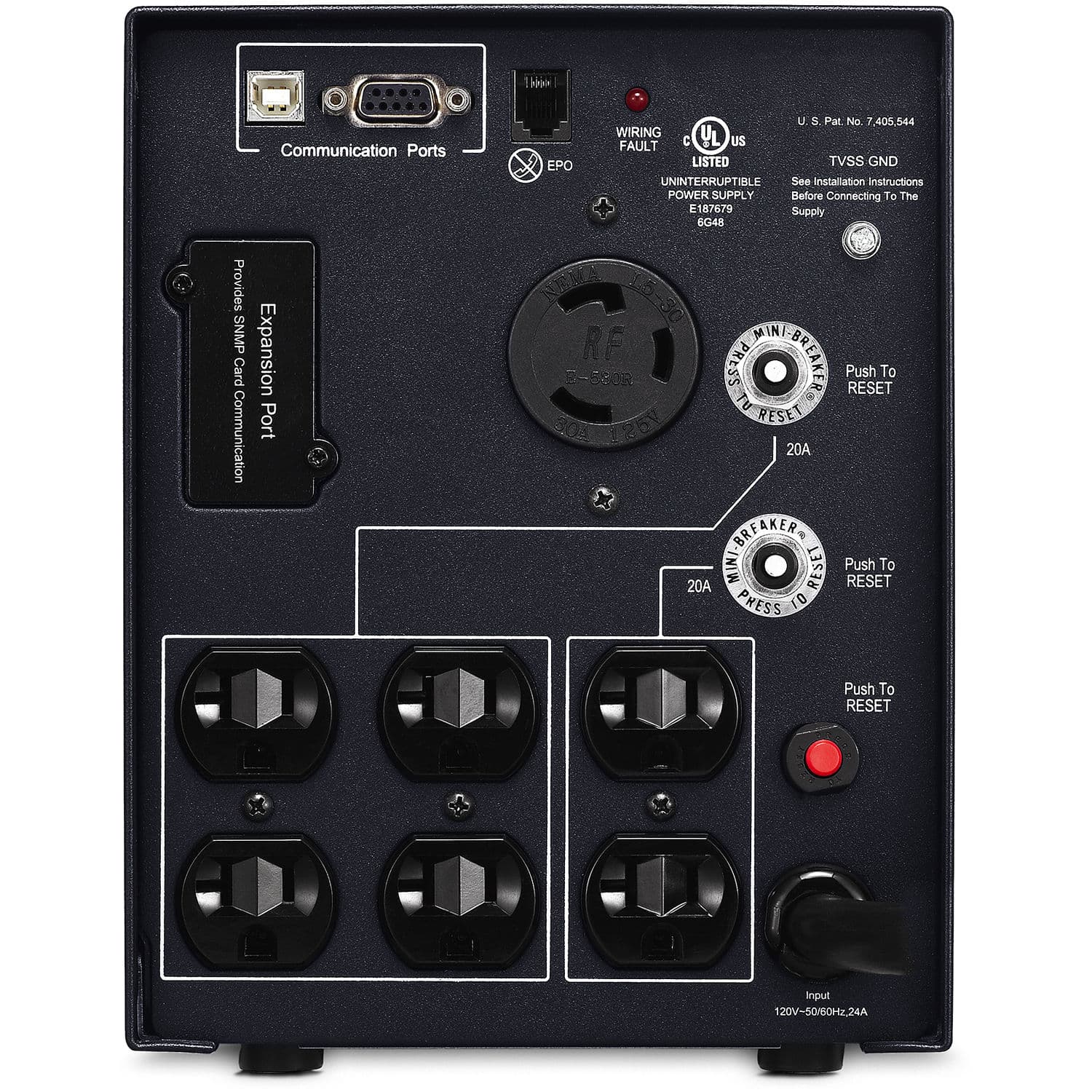 CyberPower 3,000 VA tower UPS with LCD display, pure sine wave output, and 7 outlets