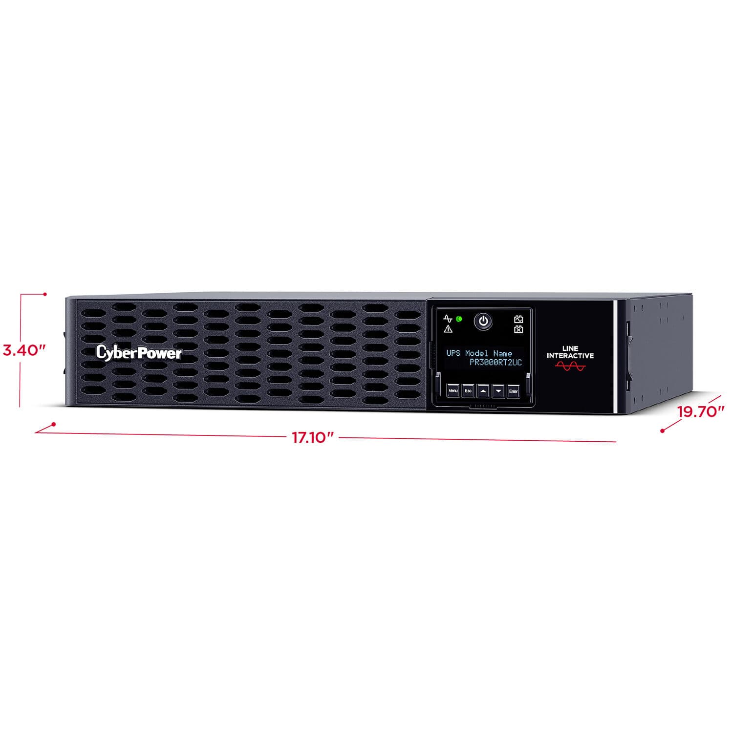CyberPower PR3000RT2UC 2U rack mount sine wave UPS for 3,000 W power protection