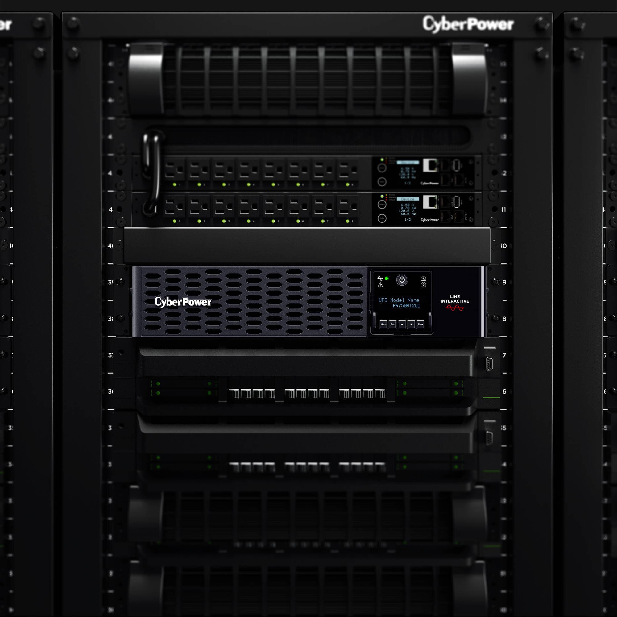 CyberPower PR750RT2UC 2U rack mount UPS with 8 NEMA 5-15R outlets and sine wave output