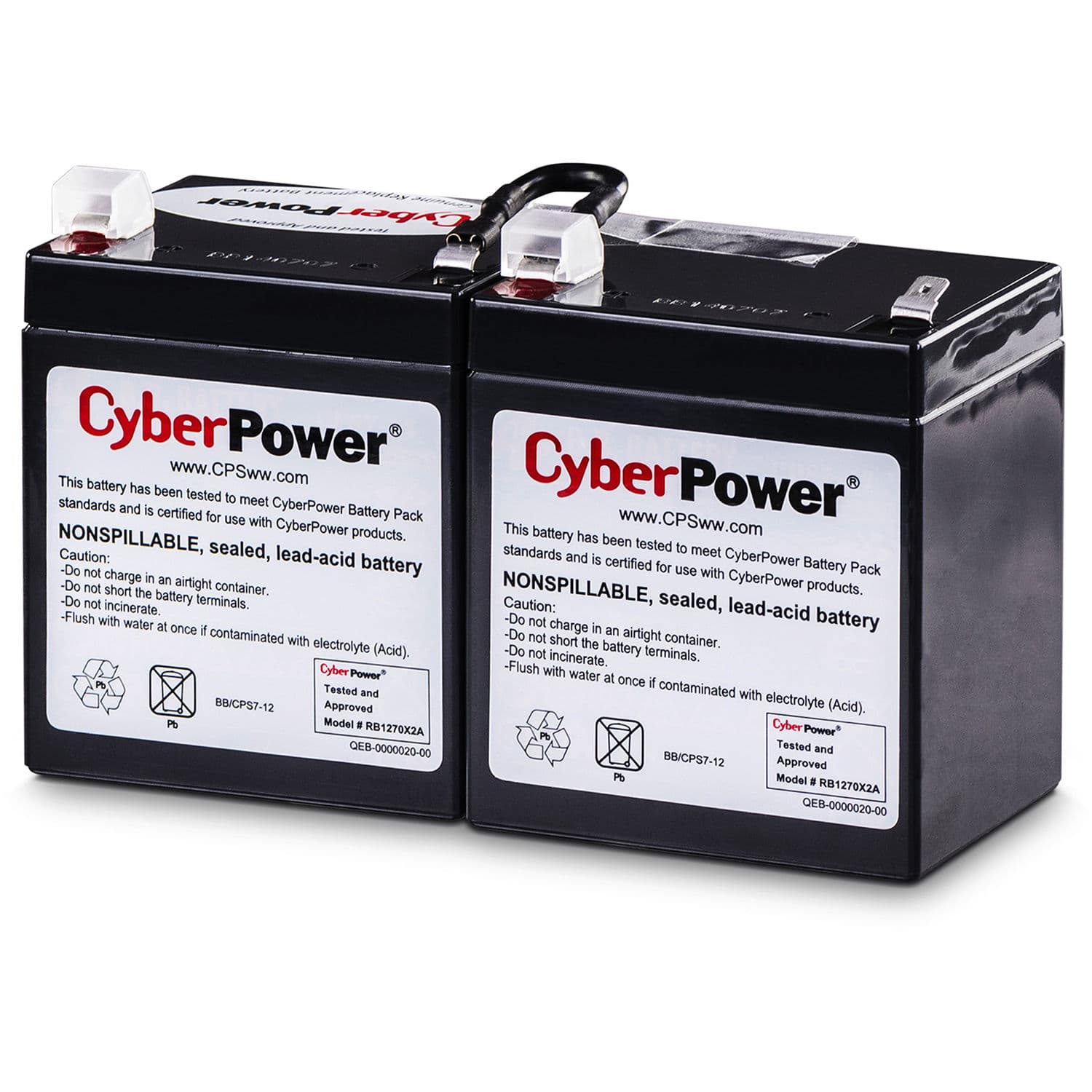 CyberPower RB1270X2A 12V 7Ah replacement UPS battery cartridge with two batteries