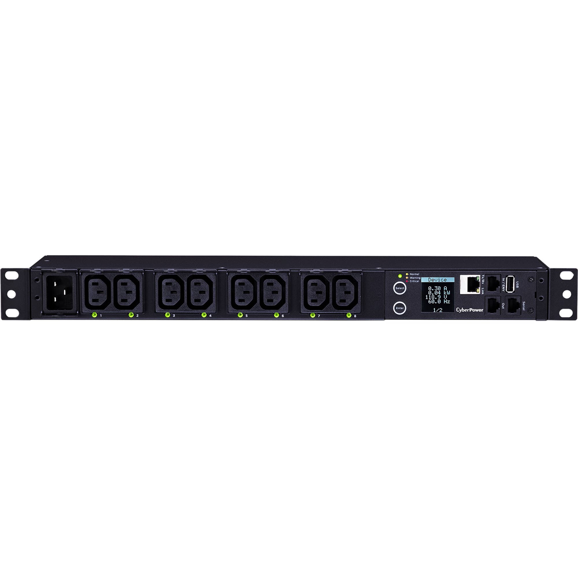 Cyberpower Switched PDU 200-240v 1phas 16a L6-20p 1u 8xiec-320 C13 Mtrd-by-Out
